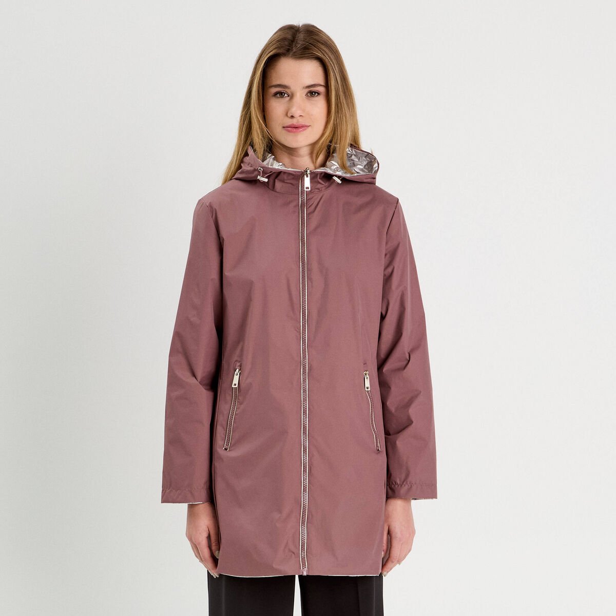 Parka réversible à capuche vieux rose femme