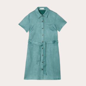 Robe suédine droite ceinturée vert foncé femme