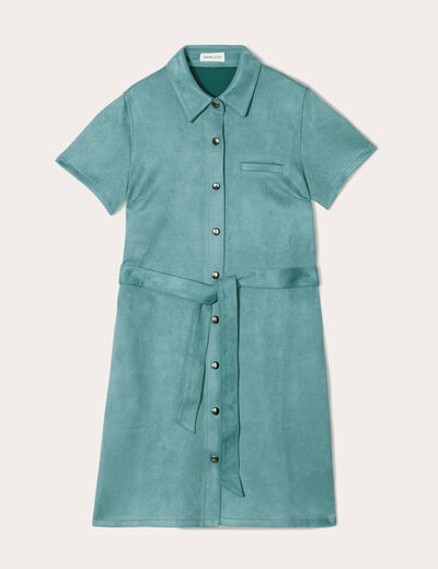 Robe suédine droite ceinturée vert foncé femme