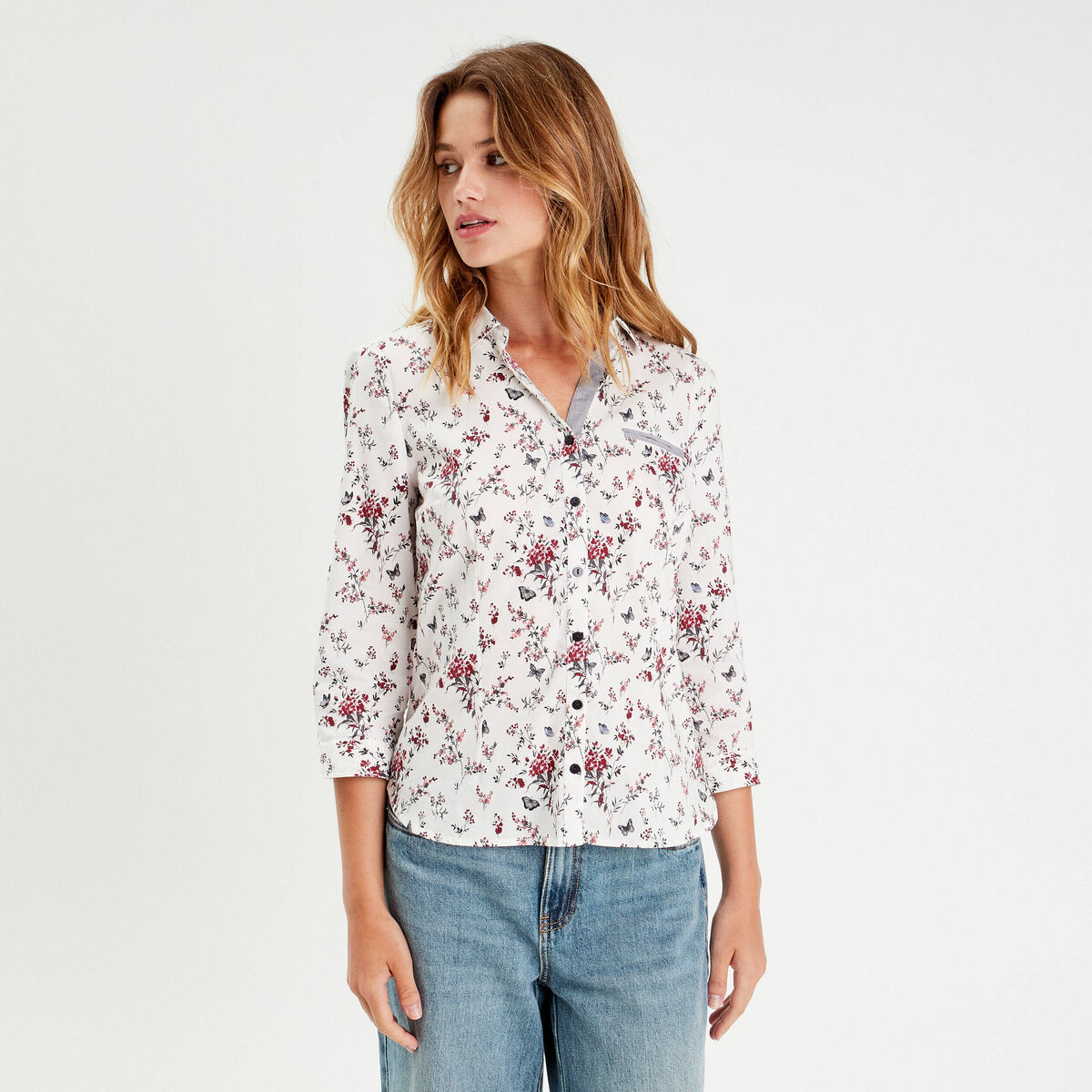 Chemise manches 3/4 blanc femme