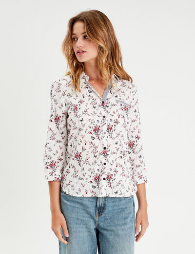 Chemise manches 3/4 blanc femme