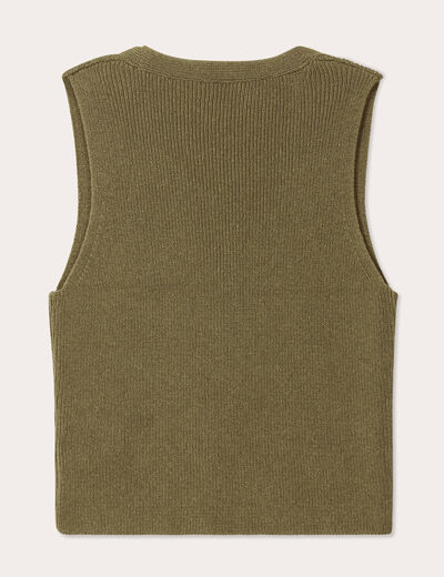 Gilet sans manches col en V vert kaki femme