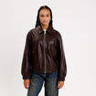 Bomber oversize similicuir col chemise marron fonc&eacute; femme
