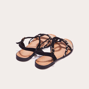 Sandales plates avec brides noir femme