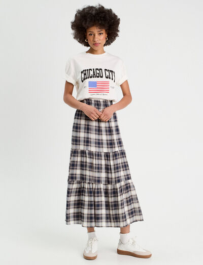 Jupe longue évasée bleu marine femme