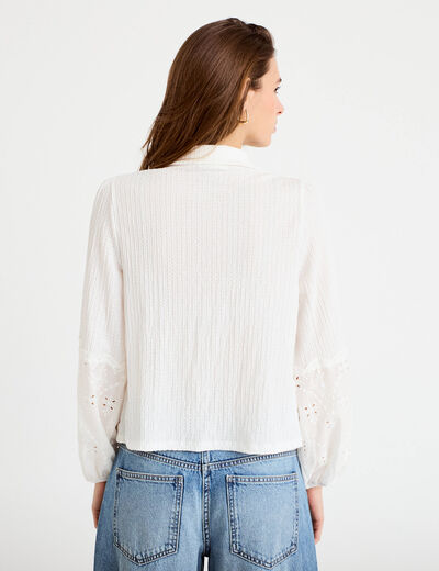 Blouse manches longues broderie ecru femme