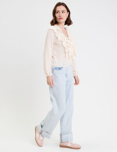Blouse manches longues aspect dentelle ecru femme