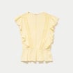 Blouse col rond manches courtes dentelle jaune pastel femme