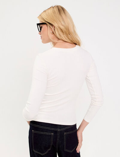 T-shirt manches longues cintré ecru femme