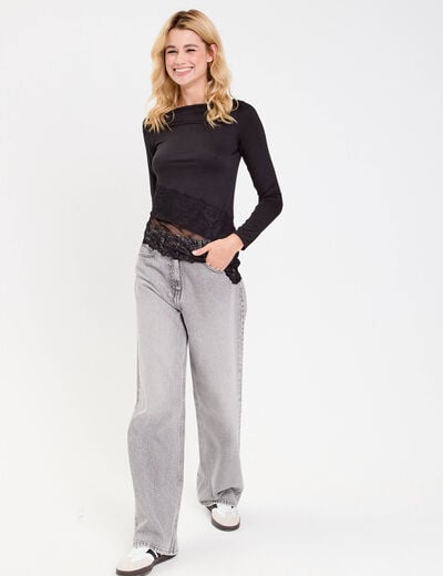 Top ajust&eacute; manches longues noir femme
