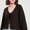 Blouse nouée mélange lin noir femme