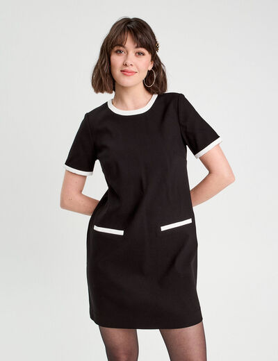 Robe droite manches courtes noir femme