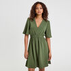 Robe évasée taille élastiquée vert kaki femme