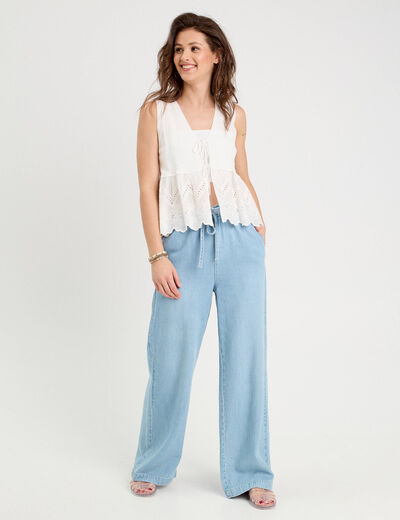 Gilet avec broderie anglaise blanc femme