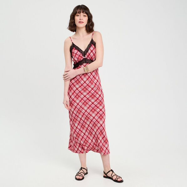 Robe longue droite bretelles rouge femme