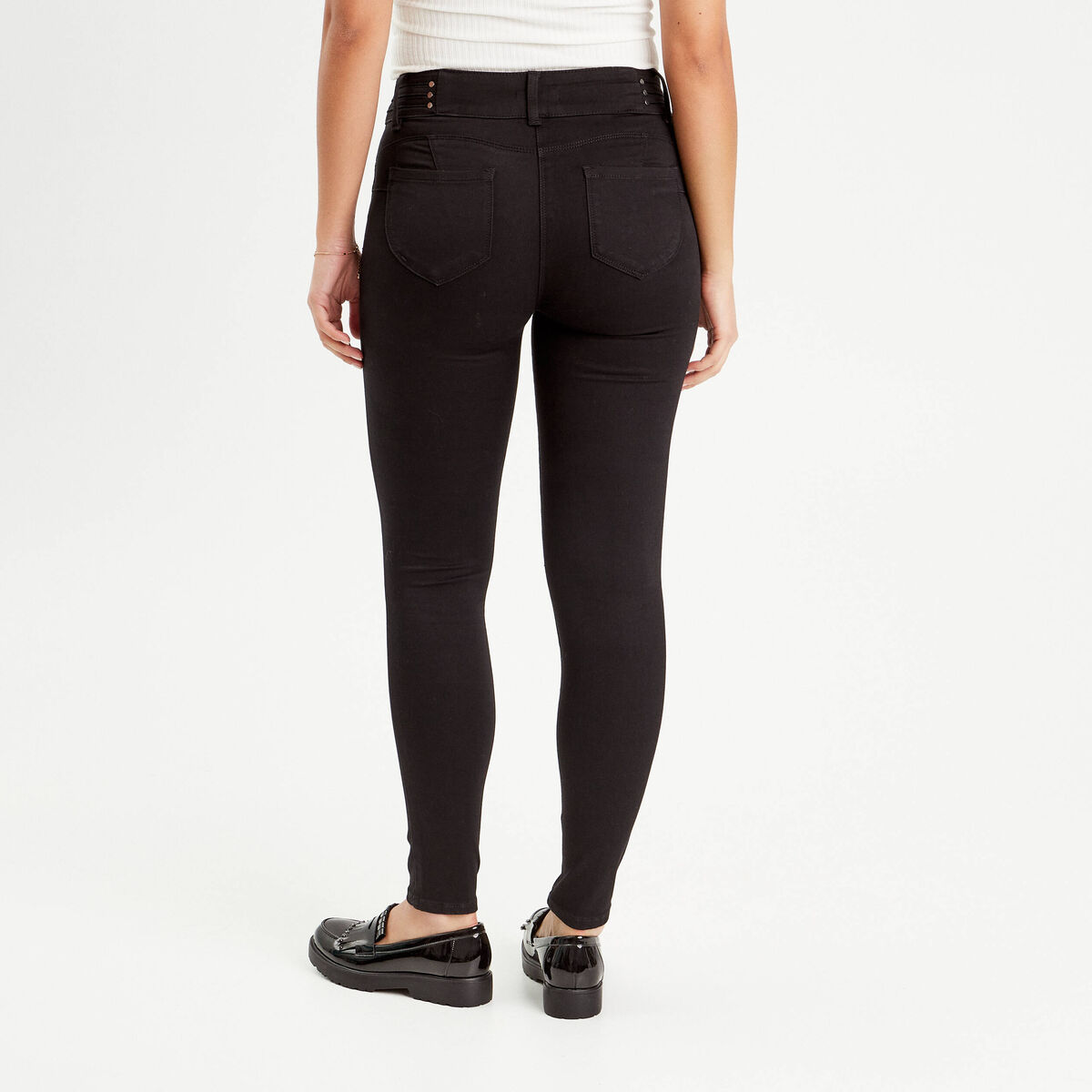 Jeans skinny push-up taille haute denim noir femme