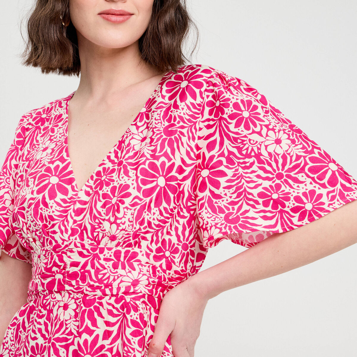 Robe longue évasée rose fushia femme