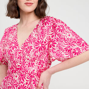 Robe longue évasée rose fushia femme
