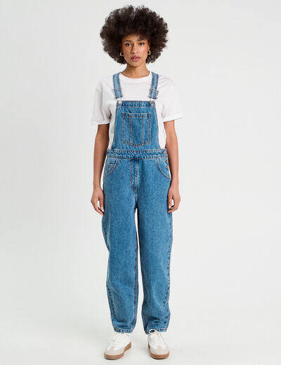 Salopette mom en jean denim stone femme