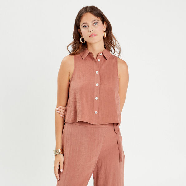 chemise sans manches marron femme Chemise sans manches marron femme