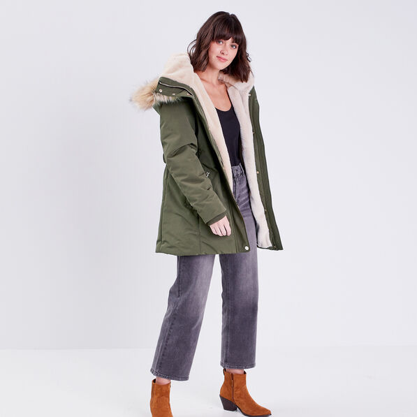 parka droite avec capuche vert kaki femme Parka droite avec capuche vert kaki femme