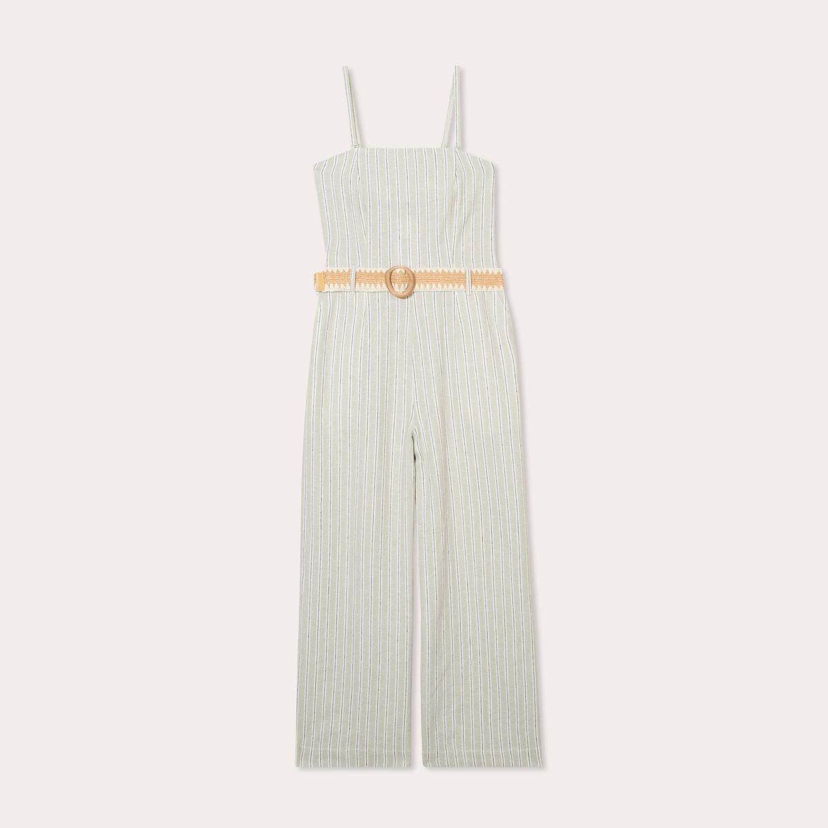 Combinaison pantalon bretelles avec lin vert femme