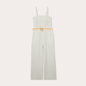 Combinaison pantalon bretelles avec lin vert femme