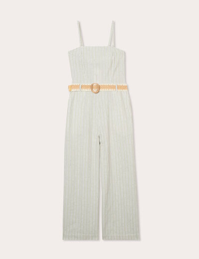Combinaison pantalon bretelles avec lin vert femme