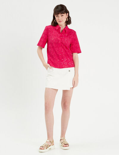 Chemise broderie anglaise rose fushia femme