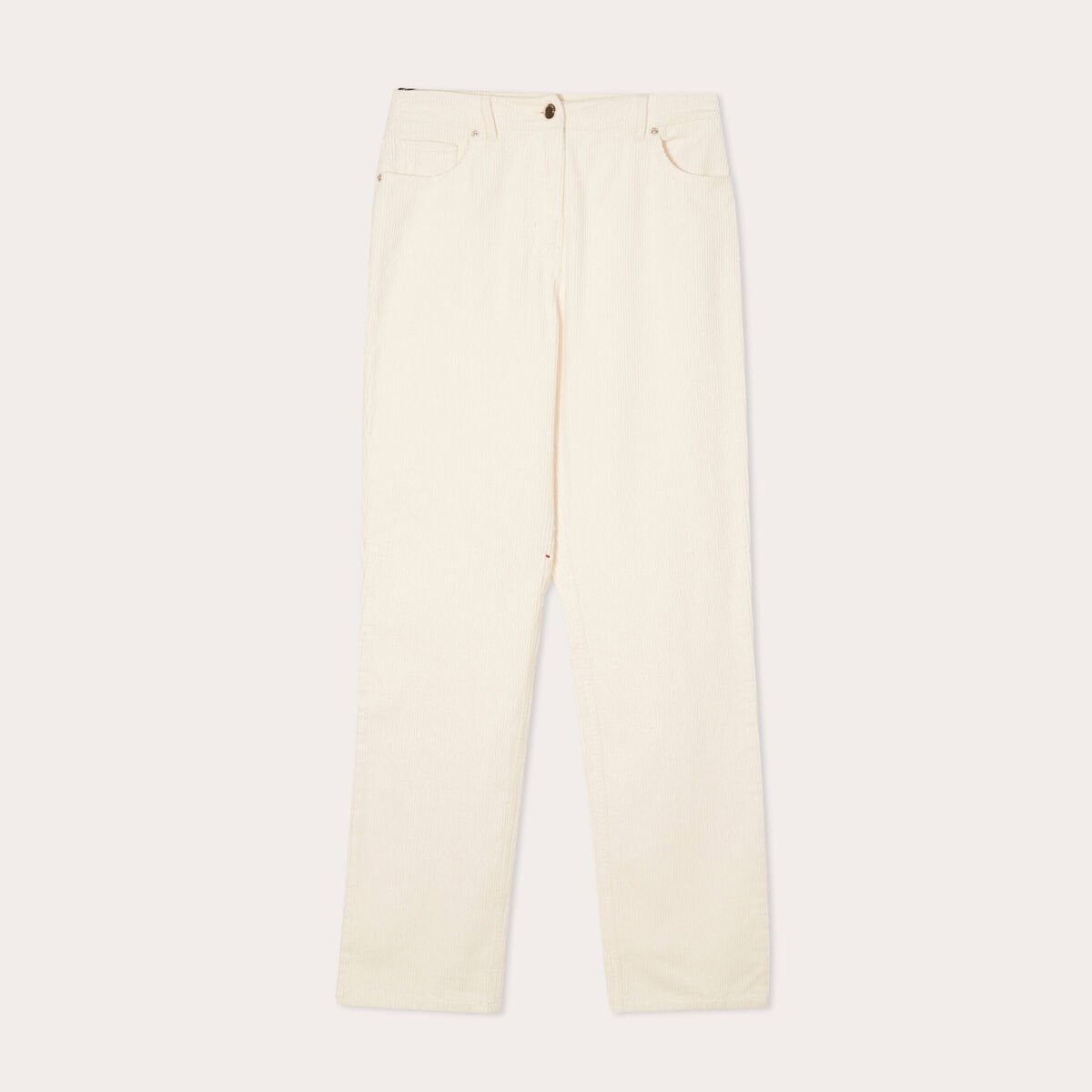 Pantalon straight velours ecru femme