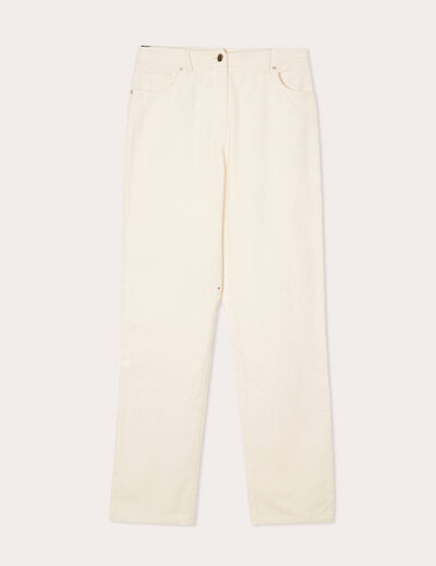 Pantalon straight velours ecru femme