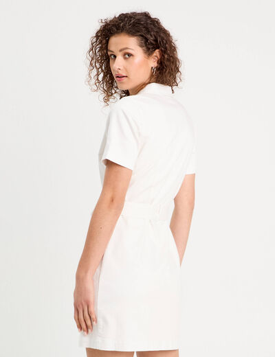Robe droite zippée ceinturée ecru femme