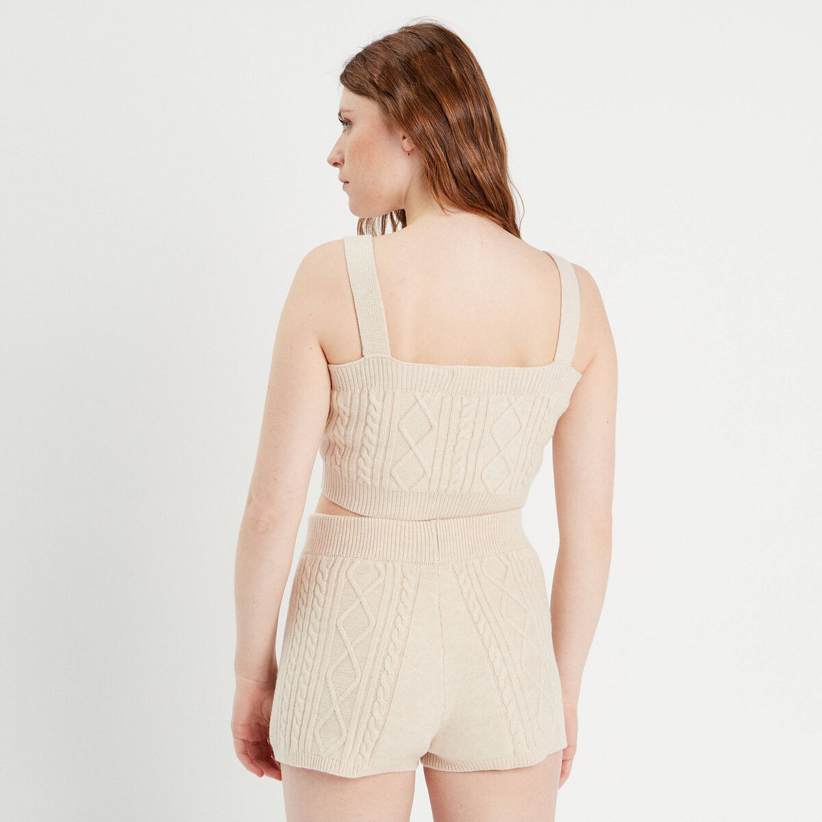 Bustier tricot torsades beige femme