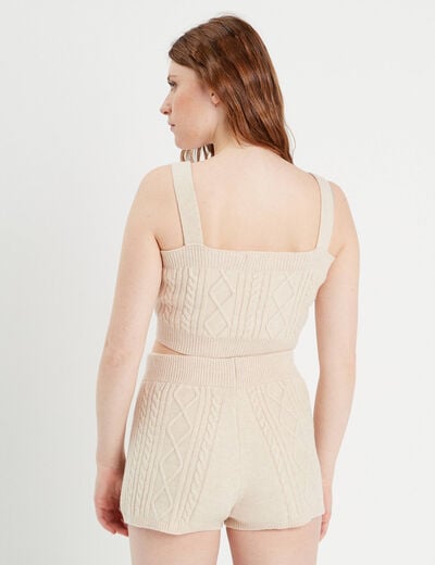 Bustier tricot torsades beige femme