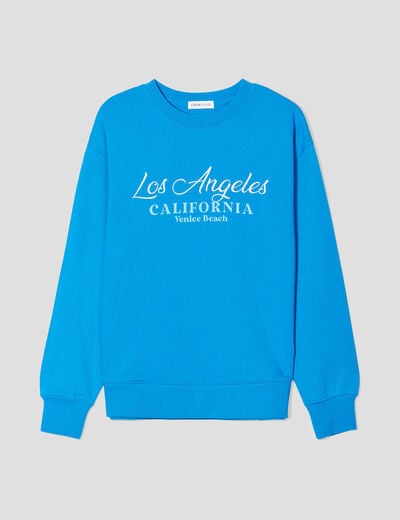 Sweat manches longues brodé bleu femme