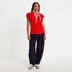 Blouse ajour&eacute;e col v manches courtes rouge femme