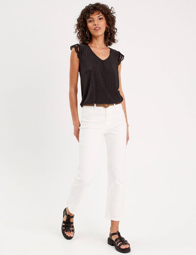 Top sans manches plissé noir femme