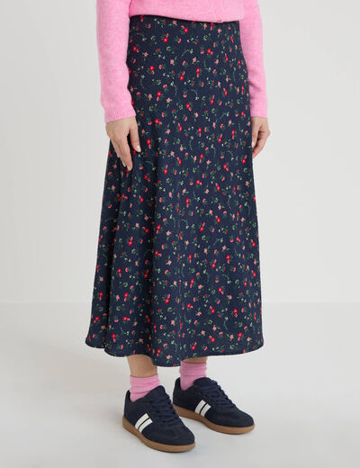Jupe &eacute;vas&eacute;e longueur 3/4 bleu marine femme
