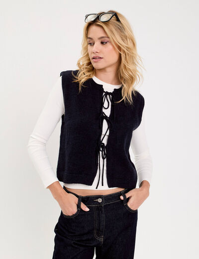 Gilet sans manches noué bleu marine femme