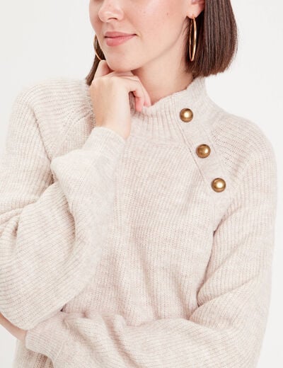 Robe pull droite col montant sable femme