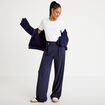 Pantalon bootcut taille haute fluide bleu fonc&eacute; femme