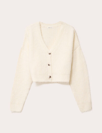 Gilet col v manches longues ecru femme