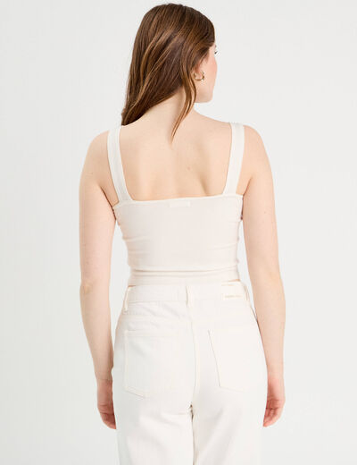 Débardeur tricot brodé ecru femme