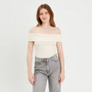 T-shirt manches courtes côtelé ecru femme