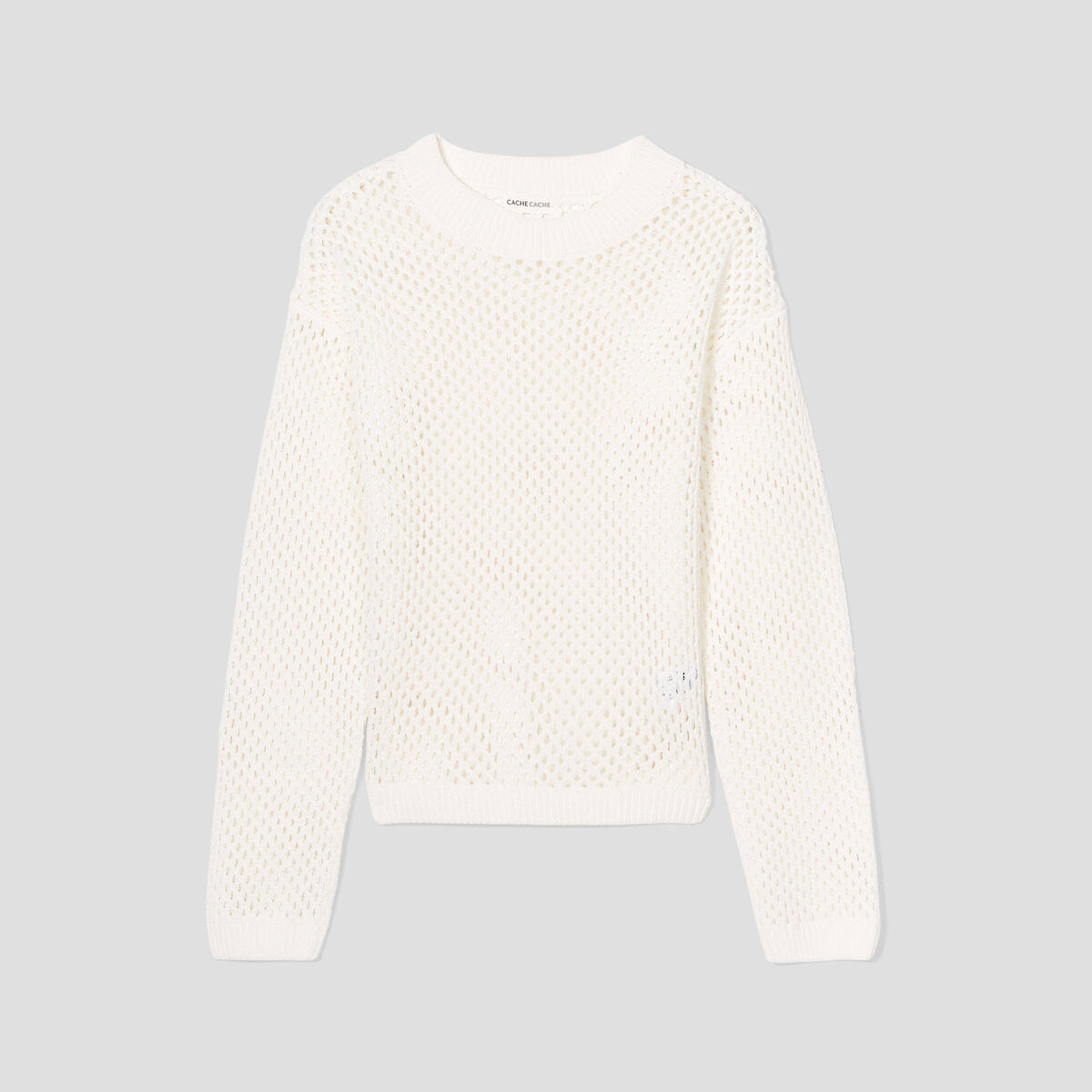 Pull ajouré col rond ecru femme