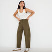 Pantalon chino coupe barrel vert kaki femme