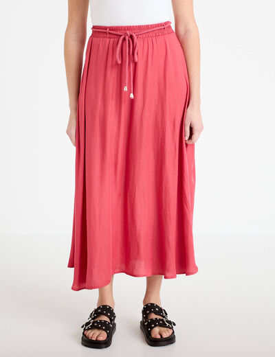 Jupe longue &eacute;vas&eacute;e satin rose framboise femme