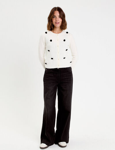 Gilet fleurs en relief ecru femme
