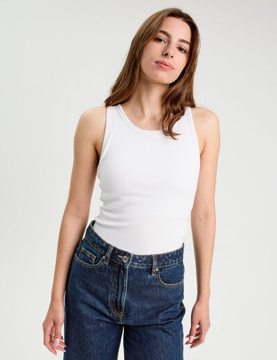 Débardeur côtelé blanc femme