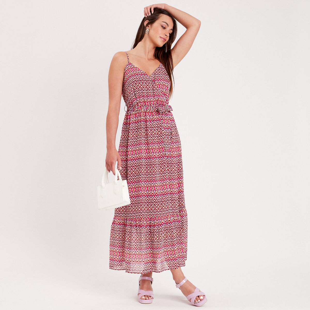 Robe longue &eacute;vas&eacute;e rose femme